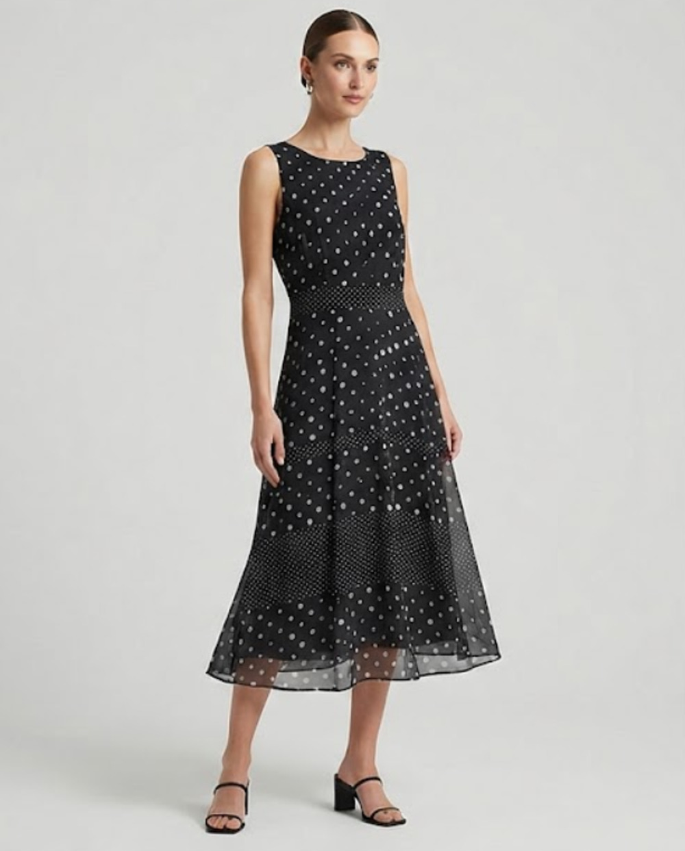 Taylor 2 Midi Dress Womens A Line Sleeveless Lined Polka Dot NEW size 12